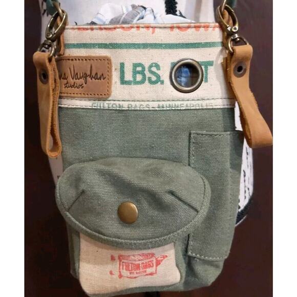 Selina Vaughan Studios Canvas Crossbody Bag Small Seed Sack Beer Bottle Grunge - Picture 1 of 11